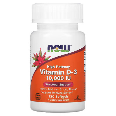 NOW - High Potency Vitamin D3 10000 IU, Bones & Immune Health 120 Comprimés