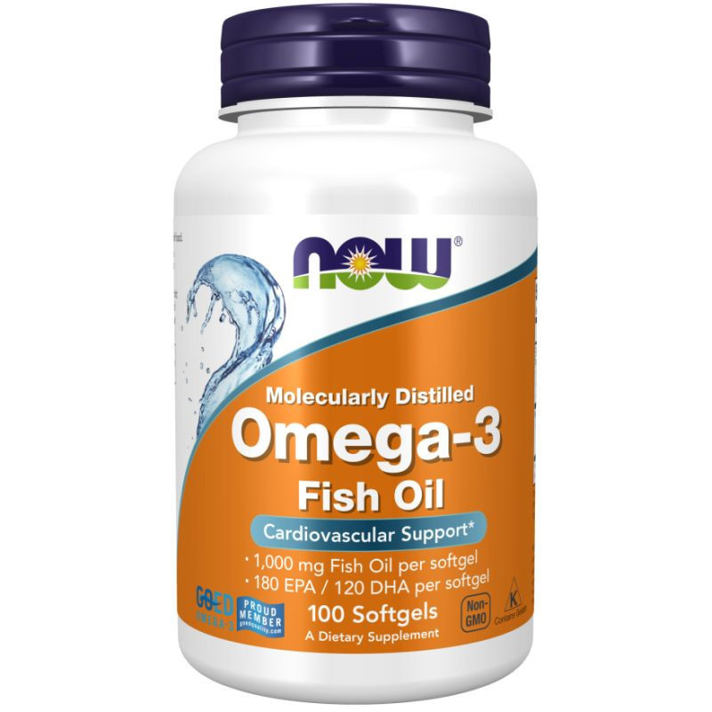 NOW - Omega-3 Fish Oil, Molecularly Distilled Softgel, 100 comprimés