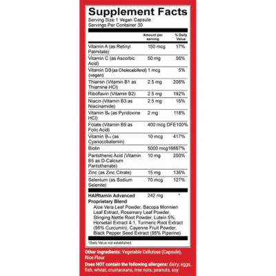 Hairtamin Vitamins Advanced Formula   1 Month Supply