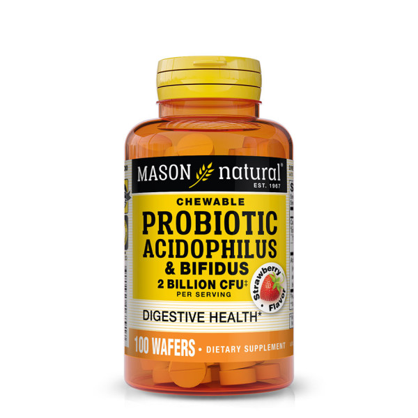 MASON NATURAL - Probiotic Acidophilus With Bifidus 2 Billion CFU Chewable Wafers (Strawberry Flavor) - 100 COMPRIMES