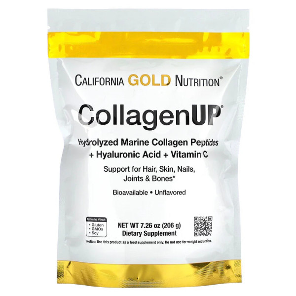 CALIFORNIA GOLD NUTRITION - CollagenUP Hydrolyzed Marine Collagen Peptides + Hyaluronic Acid + Vitamin C - 206g