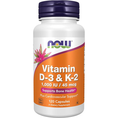 NOW FOODS, Vitamines D-3 et K-2, 120 capsules végétariennes