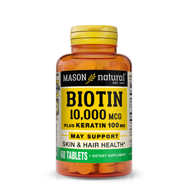 MASON NATURAL - Biotin 10,000 mcg Plus Keratin 100 mg - 60 Comprimés