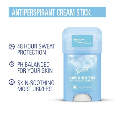 SECRET - Natural Unscented Antiperspirant Cream Stick - 40ml