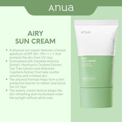 Anua -  Airy Sun Cream SPF 50+ PA++++ - 50ml
