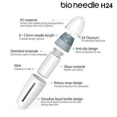 Bio Needle H24 - Hydra Derma Stamp (10ml) Aiguilles Réglables 0-1,5 mm